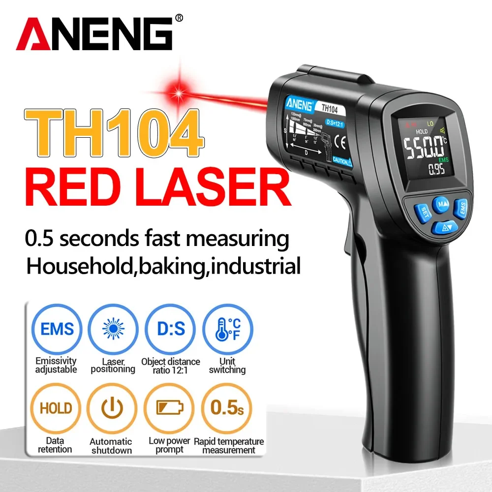 Industrial Laser Thermometer Gun - ANENG TH104 Infrarot-Handtemperaturmesser -50~550 ℃ IR-Lasersensor-Thermometer,