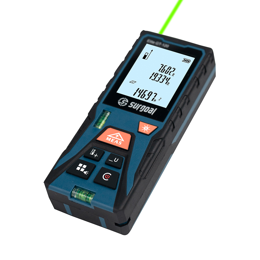 Industrial Laser Rangefinder - 120m Grüner Laser-Entfernungsmesser mit Wasserwaage, Digitaler